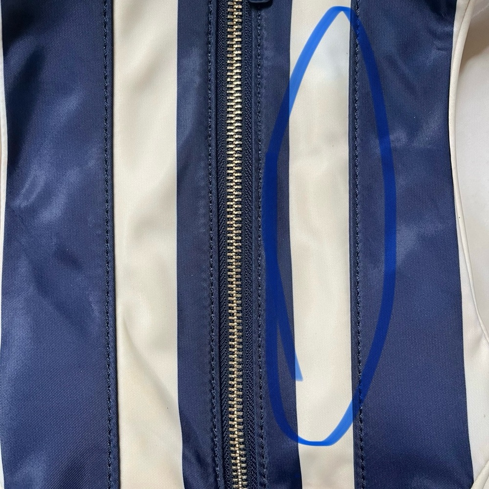 Kate Navy and Cream Sateen and Parent Leather Striped Bag - Picture 13 of 13